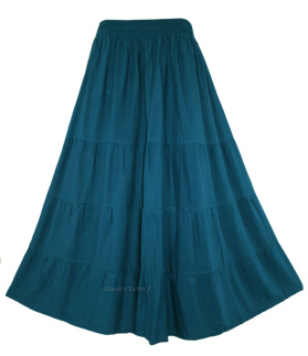 Teal blue Gypsy Long Maxi Tiered Peasant Skirt 1X 2X